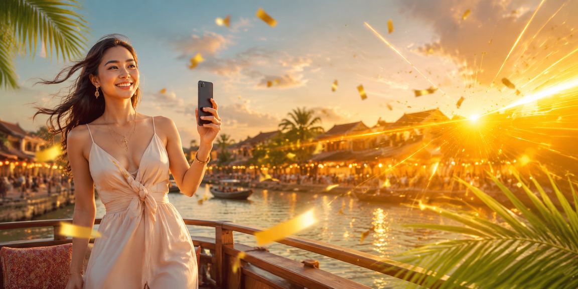 Người dùng Hội An xem hướng dẫn trợ giúp 9118 trên điện thoại bên ly cà phê